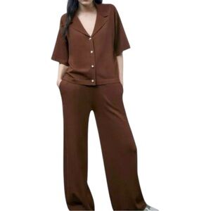 Zara Short Sleeve Viscose Button Up Cardigan Womens Brown Small Jewel Button